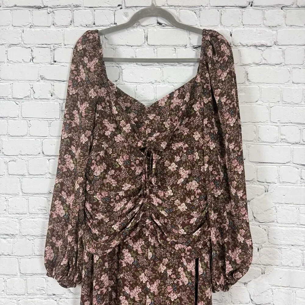 Astr Floral Midi Dress in Brown and Pink - Picture 5 of 14